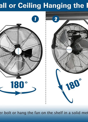 BILT HARD 18" Industrial Wall Mount Fan, 3-Speeds High Velocity Wall Fan with Sealed Motor, 4300 CFM Heavy Duty Metal Barn Fans 