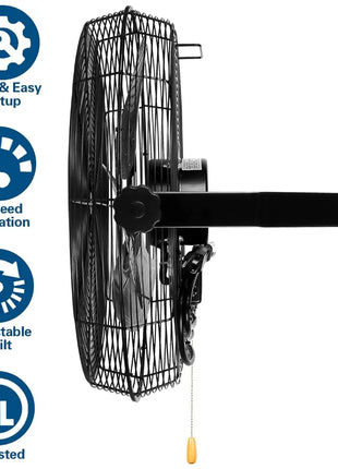 BILT HARD 18" Industrial Wall Mount Fan, 3-Speeds High Velocity Wall Fan with Sealed Motor, 4300 CFM Heavy Duty Metal Barn Fans 