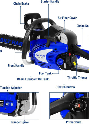 BILT HARD 20 Inch Gas Chainsaw, 53cc 2.7 HP Gas Power Chain Saw with Automatic Oiler, 2-Cycle Engine, Petrol Handheld Gasoline Chainsaws for Wood Cutting, EPA Certified 