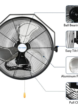 BILT HARD 20 inch Industrial Wall Mount Fan, 4600 CFM 3-Speed High Velocity Wall Fan with Sealed Motor, Heavy Duty Metal Barn Fans UL Listed 