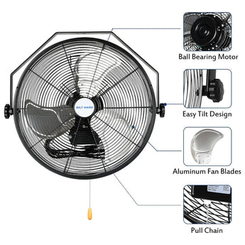 BILT HARD 20 inch Industrial Wall Mount Fan, 4600 CFM 3-Speed High Velocity Wall Fan with Sealed Motor, Heavy Duty Metal Barn Fans UL Listed 