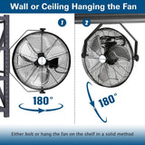BILT HARD 20 inch Industrial Wall Mount Fan, 4600 CFM 3-Speed High Velocity Wall Fan with Sealed Motor, Heavy Duty Metal Barn Fans UL Listed 