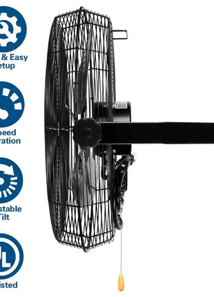 BILT HARD 20 inch Industrial Wall Mount Fan, 4600 CFM 3-Speed High Velocity Wall Fan with Sealed Motor, Heavy Duty Metal Barn Fans UL Listed 