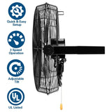 BILT HARD 20 inch Industrial Wall Mount Fan, 4600 CFM 3-Speed High Velocity Wall Fan with Sealed Motor, Heavy Duty Metal Barn Fans UL Listed 