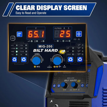BILT HARD 200A MIG Welder, MIG/Flux Core MIG/Lift TIG/Stick 4-in-1 Welding Machine w/IGBT Inverter, 110V/220V Multi-Process Welder with Screen Display 