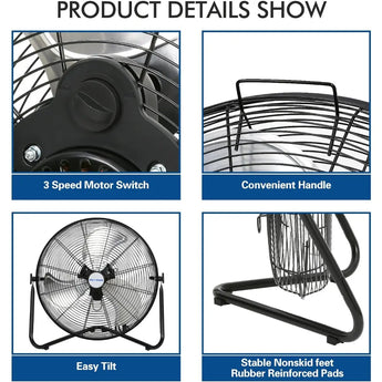 BILT HARD 20" High Velocity Floor Fan, 4600 CFM 3-Speed Industrial Shop Fan with Wall-Mounting System, Heavy Duty Metal Fan for Garage Workshop and Warehouse 