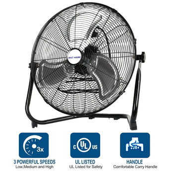 BILT HARD 20" High Velocity Floor Fan, 4650 CFM 3-Speed Heavy Duty Metal Fan with Wall-Mounting System, Industrial Shop Fan 