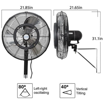 BILT HARD 20" Oscillating High-Velocity Outdoor Wall Misting Fan, 3-Speed Patio Fans for Outside, 80° Oscillation, Waterproof, Industrial Wall Mount Fan for Outdoor, UL Listed 
