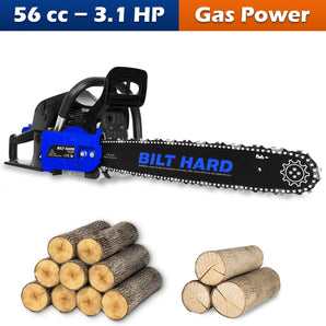 BILT HARD 22 Inch Gas Chainsaw, 56cc 3.1 HP Gas Power Chain Saw with Automatic Oiler, 2-Cycle Engine, Petrol Handheld Gasoline Chainsaws for Wood Cutting, EPA Certified 