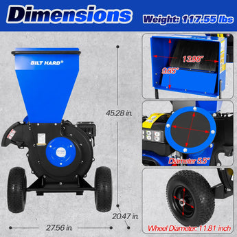 BILT HARD 224cc 7.5hp Gas Powered Wood Chipper 