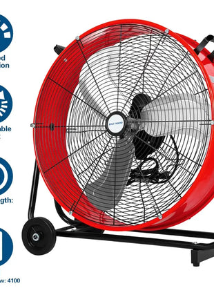 BILT HARD 24" 8100 CFM High Velocity Industrial Drum Fan, 3-Speed Heavy Duty Metal Red Shop Fan for Warehouse, Workshops, Garage, Factory and Basement, UL Listed 