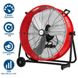 BILT HARD 24" 8100 CFM High Velocity Industrial Drum Fan, 3-Speed Heavy Duty Metal Red Shop Fan for Warehouse, Workshops, Garage, Factory and Basement, UL Listed 