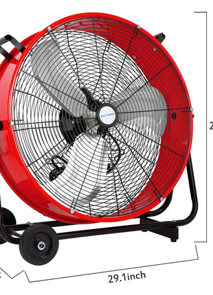 BILT HARD 24" 8100 CFM High Velocity Industrial Drum Fan, 3-Speed Heavy Duty Metal Red Shop Fan for Warehouse, Workshops, Garage, Factory and Basement, UL Listed 