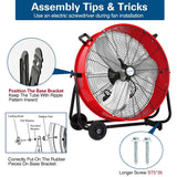 BILT HARD 24" 8100 CFM High Velocity Industrial Drum Fan, 3-Speed Heavy Duty Metal Red Shop Fan for Warehouse, Workshops, Garage, Factory and Basement, UL Listed 