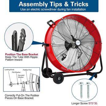 BILT HARD 24" 8100 CFM High Velocity Industrial Drum Fan, 3-Speed Heavy Duty Metal Red Shop Fan for Warehouse, Workshops, Garage, Factory and Basement, UL Listed 