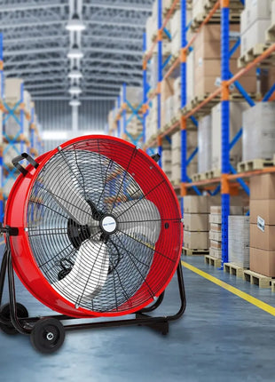 BILT HARD 24" 8100 CFM High Velocity Industrial Drum Fan, 3-Speed Heavy Duty Metal Red Shop Fan for Warehouse, Workshops, Garage, Factory and Basement, UL Listed 