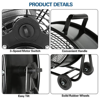 BILT HARD 24" 8100 CFM High Velocity Industrial Drum Fan, 3-Speed Heavy Duty Metal Shop Fan, UL Listed 