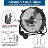 BILT HARD 24" 8100 CFM High Velocity Industrial Drum Fan, 3-Speed Heavy Duty Metal Shop Fan, UL Listed 