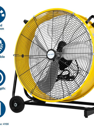 BILT HARD 24" 8100 CFM High Velocity Industrial Drum Fan, 3-Speed Heavy Duty Metal Yellow Shop Fan for Garage, Warehouse, Workshops, Factory and Basement, UL Listed 