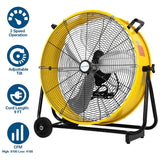 BILT HARD 24" 8100 CFM High Velocity Industrial Drum Fan, 3-Speed Heavy Duty Metal Yellow Shop Fan for Garage, Warehouse, Workshops, Factory and Basement, UL Listed 