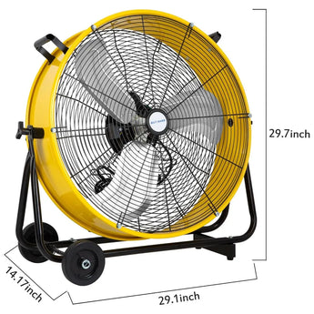 BILT HARD 24" 8100 CFM High Velocity Industrial Drum Fan, 3-Speed Heavy Duty Metal Yellow Shop Fan for Garage, Warehouse, Workshops, Factory and Basement, UL Listed 
