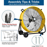 BILT HARD 24" 8100 CFM High Velocity Industrial Drum Fan, 3-Speed Heavy Duty Metal Yellow Shop Fan for Garage, Warehouse, Workshops, Factory and Basement, UL Listed 