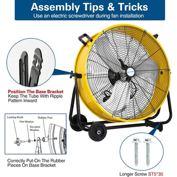 BILT HARD 24" 8100 CFM High Velocity Industrial Drum Fan, 3-Speed Heavy Duty Metal Yellow Shop Fan for Garage, Warehouse, Workshops, Factory and Basement, UL Listed 