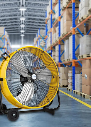 BILT HARD 24" 8100 CFM High Velocity Industrial Drum Fan, 3-Speed Heavy Duty Metal Yellow Shop Fan for Garage, Warehouse, Workshops, Factory and Basement, UL Listed 