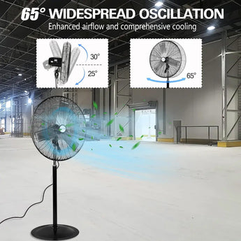 BILT HARD 24" High Velocity Pedestal Oscillating Fan, 6450 CFM 3-Speed Heavy Duty Industrial Standing Fan with Aluminum Blades and Adjustable Height, Metal Shop Fan 