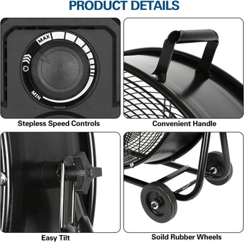 BILT HARD 24" Ultra Quiet Variable Speed High Velocity Drum Fan, DC Motor, 7800 CFM Industrial Heavy Duty Shop Fan for Warehouse, Workshops, Garage and Factory, UL Listed 