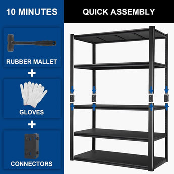 BILT HARD 2500LBS 48" W x 18" D x 72" H Garage Shelving, 5-Shelf Industrial Storage Shelves Heavy Duty, Metal Shelving Units with Adjustable Shelf, Steel Utility Shelves 