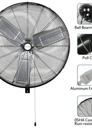 BILT HARD 30 in. 9500 CFM High Velocity Industrial Wall Fan, 3-Speed Wall Mount Oscillating Fan, Heavy Duty Shop Fan for Garage, Commercial, Warehouse, Factory, Workshops and Jobsites, UL Listed 