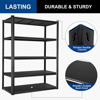 BILT HARD 3000LBS 48" W x 24" D x 72" H Garage Shelving, 5-Shelf Industrial Storage Shelves Heavy Duty, Metal Shelving Units with Adjustable Shelf, Steel Utility Shelves 