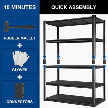 BILT HARD 3000LBS 48" W x 24" D x 72" H Garage Shelving, 5-Shelf Industrial Storage Shelves Heavy Duty, Metal Shelving Units with Adjustable Shelf, Steel Utility Shelves 