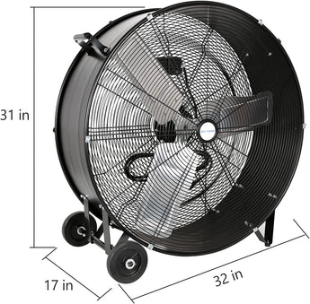 BILT HARD 30" 9100 CFM High Velocity Drum Fan, 2-Speed Heavy Duty Industrial Shop Fan for Commercial, Garage, Warehouse, Workshop, Factory and Basement, UL Listed 