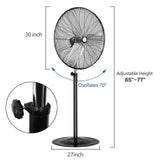BILT HARD 30" High-Velocity Industrial Pedestal Fan - 3-Speed, Adjustable Height, Aluminum Blades 