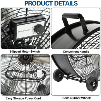 BILT HARD 34 inch 15000 CFM High Velocity Drum Fan, 3-Speed Industrial Heavy Duty Shop Fan for Warehouse, Garage, Commercial, Workshop and Factory - UL Listed - bilthard