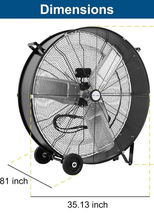 BILT HARD 34 inch 15000 CFM High Velocity Drum Fan, 3-Speed Industrial Heavy Duty Shop Fan for Warehouse, Garage, Commercial, Workshop and Factory - UL Listed - bilthard