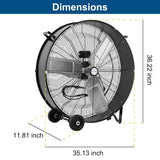 BILT HARD 34 inch 15000 CFM High Velocity Drum Fan, 3-Speed Industrial Heavy Duty Shop Fan for Warehouse, Garage, Commercial, Workshop and Factory - UL Listed - bilthard