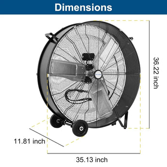 BILT HARD 34 inch 15000 CFM High Velocity Drum Fan, 3-Speed Industrial Heavy Duty Shop Fan for Warehouse, Garage, Commercial, Workshop and Factory - UL Listed - bilthard