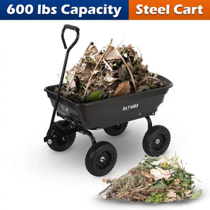 BILT HARD 4 Cu.Ft. 10" No-Flat Tires Poly Yard Dump Cart with 180° Rotating Handle, 600 lbs Capacity Heavy Duty Garden Carts and Wagons 