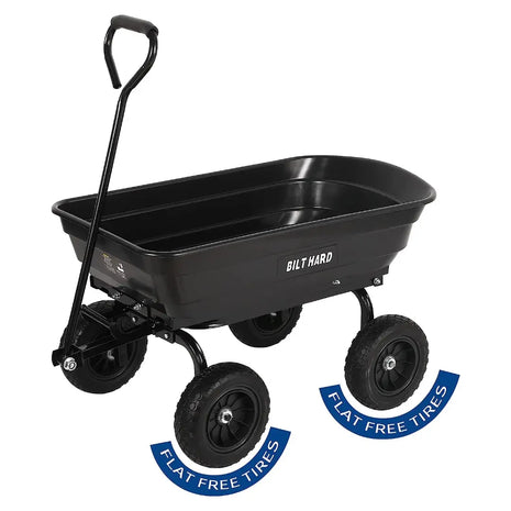 BILT HARD 4 Cu.Ft. 10" No-Flat Tires Poly Yard Dump Cart with 180° Rotating Handle, 600 lbs Capacity Heavy Duty Garden Carts and Wagons 