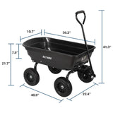 BILT HARD 4 Cu.Ft. 10" No-Flat Tires Poly Yard Dump Cart with 180° Rotating Handle, 600 lbs Capacity Heavy Duty Garden Carts and Wagons 