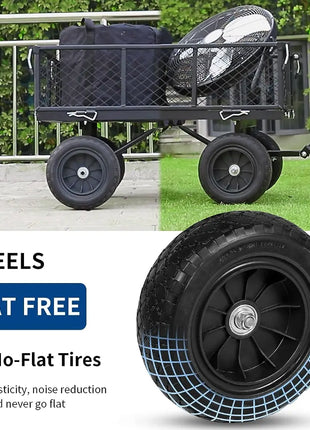 BILT HARD 400 lbs 10" Flat Free Tires Steel Garden Cart with 180° Rotating Handle and Removable Sides, 4 Cu.Ft Capacity Utility Heavy Duty Garden Carts and Wagons 