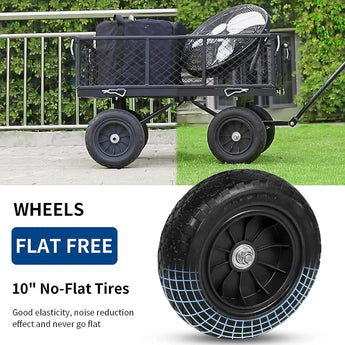 BILT HARD 400 lbs 10" Flat Free Tires Steel Garden Cart with 180° Rotating Handle and Removable Sides, 4 Cu.Ft Capacity Utility Heavy Duty Garden Carts and Wagons 