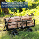 BILT HARD 400 lbs 10" Flat Free Tires Steel Garden Cart with 180° Rotating Handle and Removable Sides, 4 Cu.Ft Capacity Utility Heavy Duty Garden Carts and Wagons 