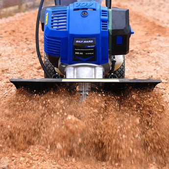 BILT HARD 46cc 4-Cycle 1.9HP Gas Tiller Cultivator – 16" Heavy-Duty Steel Tines, Adjustable Wheels & Cushioned Handles for Powerful Plowing, Tilling & Weeding in Gardens & Farms 