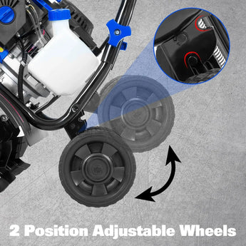 BILT HARD 46cc 4-Cycle 1.9HP Gas Tiller Cultivator – 16" Heavy-Duty Steel Tines, Adjustable Wheels & Cushioned Handles for Powerful Plowing, Tilling & Weeding in Gardens & Farms 