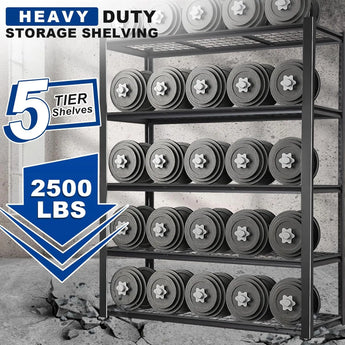 BILT HARD 48" W Garage Shelving 2500 LBS, 72" H x 18" D Storage Shelves, Heavy Duty 5-Tier Metal Shelving Units with Adjustable Shelf, Steel Wire Utility Shelving 