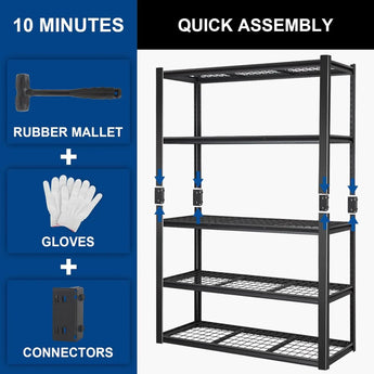BILT HARD 48" W Garage Shelving 2500 LBS, 72" H x 18" D Storage Shelves, Heavy Duty 5-Tier Metal Shelving Units with Adjustable Shelf, Steel Wire Utility Shelving 